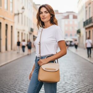 VITTORIA NAPOLI Champagne Cream Leather Handbag Italian Designer Bag NWT